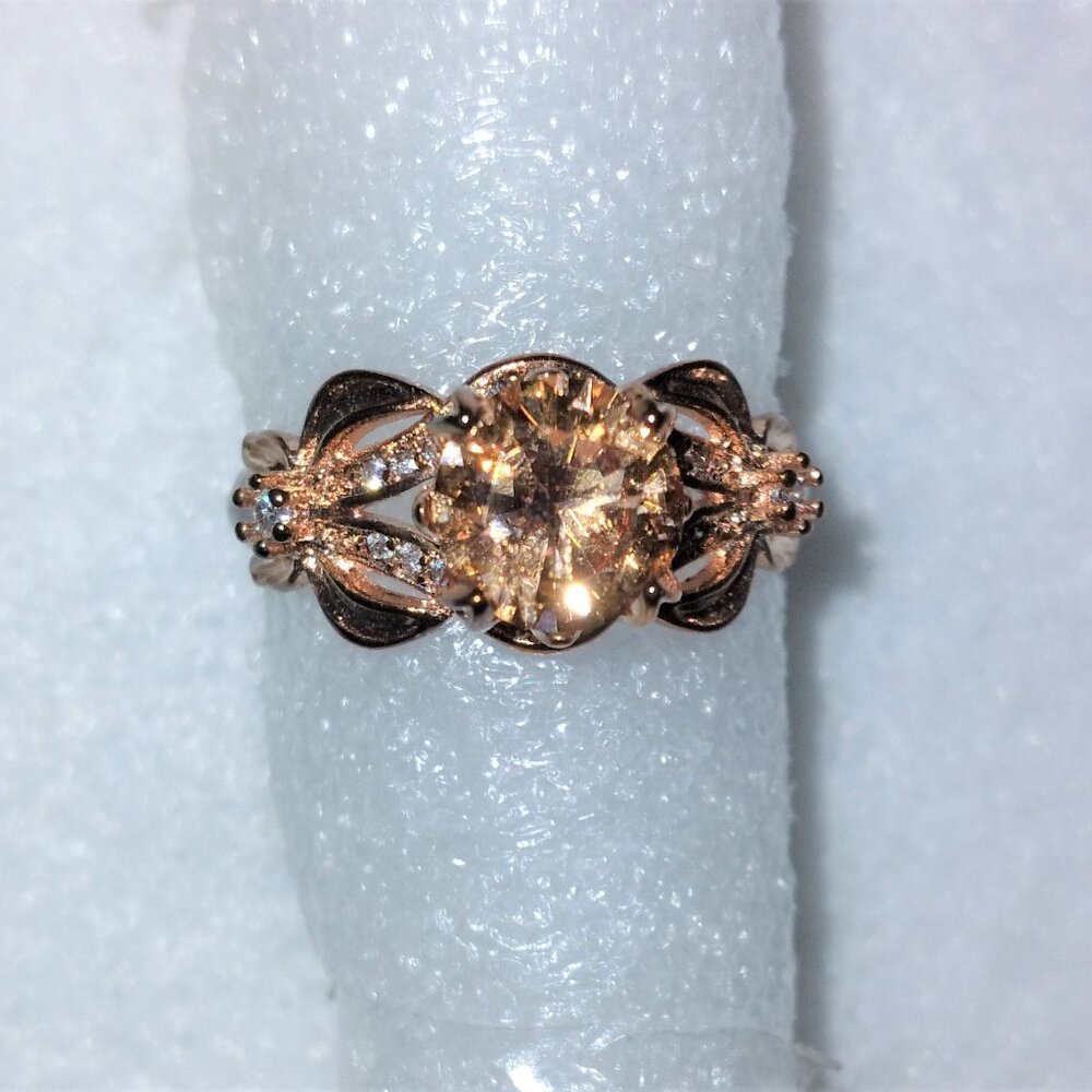 Brand New Luxury Champagne Zircon Rose Gold Plated Bow Knot Ring – Size 8